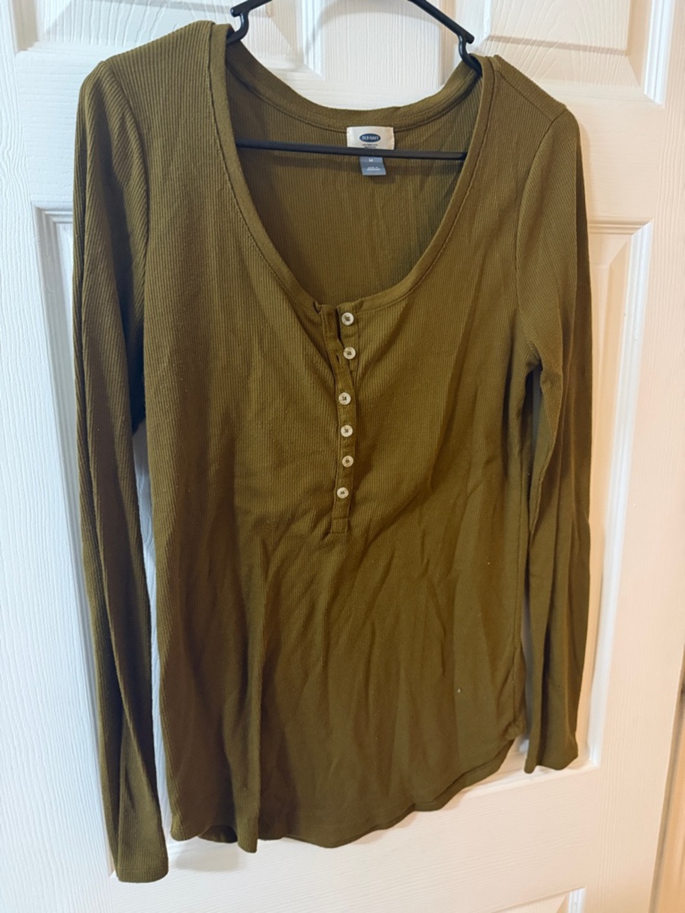 Old Navy Olive Green Ribbed Henley Long-Sleeve Top